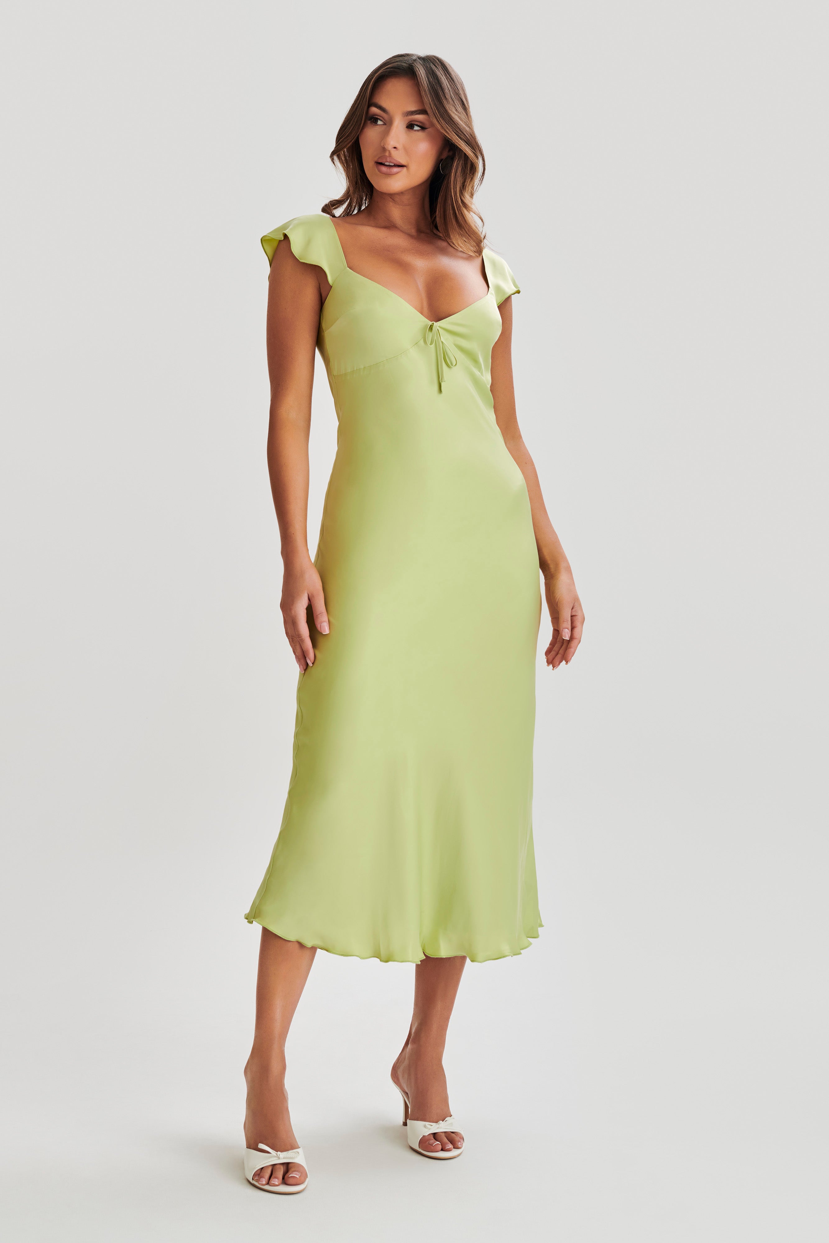 Chantal Short Sleeve Satin Midi Dress - Apple-My Chic Way.All Rights Reserved