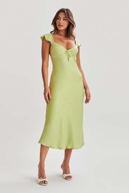 Chantal Short Sleeve Satin Midi Dress - Apple-My Chic Way.All Rights Reserved
