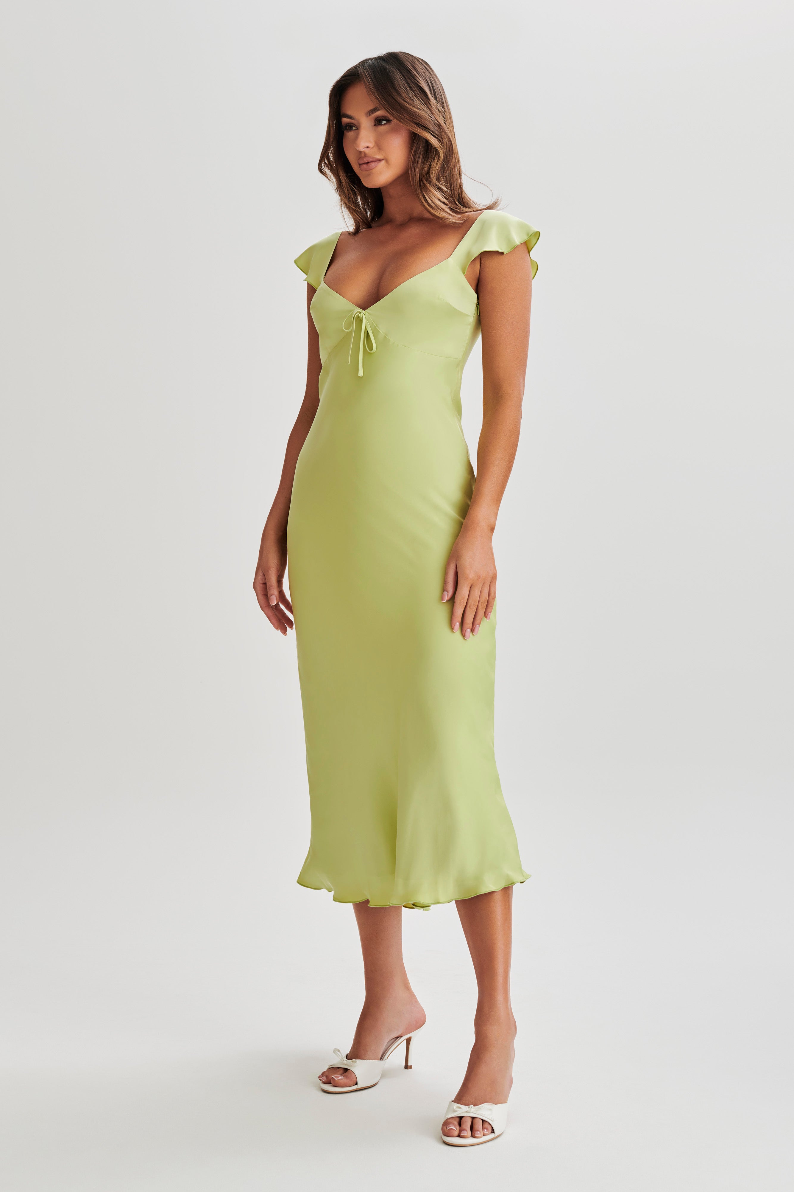 Chantal Short Sleeve Satin Midi Dress - Apple-My Chic Way.All Rights Reserved