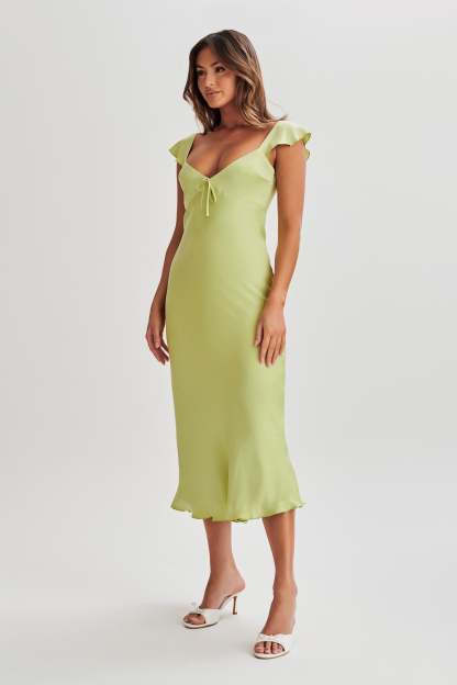 Chantal Short Sleeve Satin Midi Dress - Apple-My Chic Way.All Rights Reserved