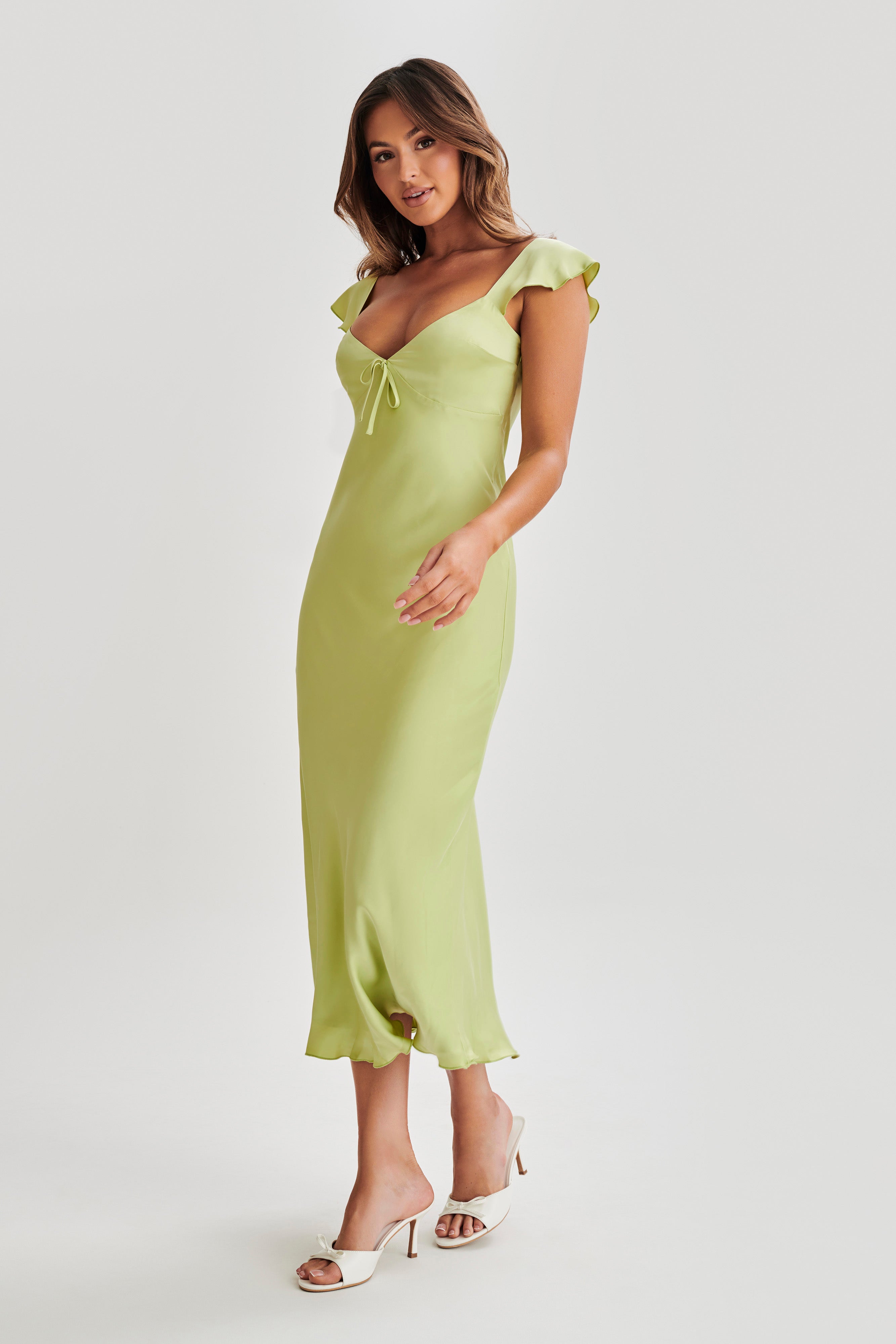 Chantal Short Sleeve Satin Midi Dress - Apple-My Chic Way.All Rights Reserved