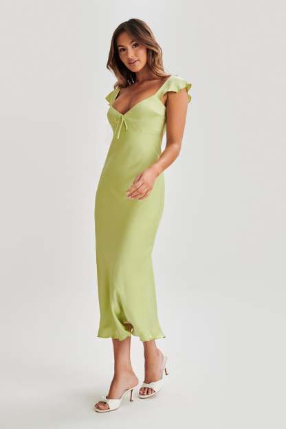 Chantal Short Sleeve Satin Midi Dress - Apple-My Chic Way.All Rights Reserved