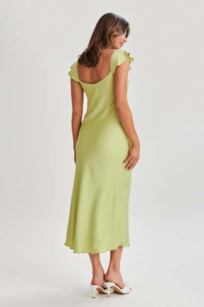 Chantal Short Sleeve Satin Midi Dress - Apple-My Chic Way.All Rights Reserved