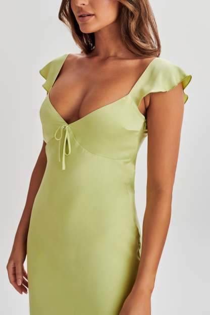 Chantal Short Sleeve Satin Midi Dress - Apple-My Chic Way.All Rights Reserved