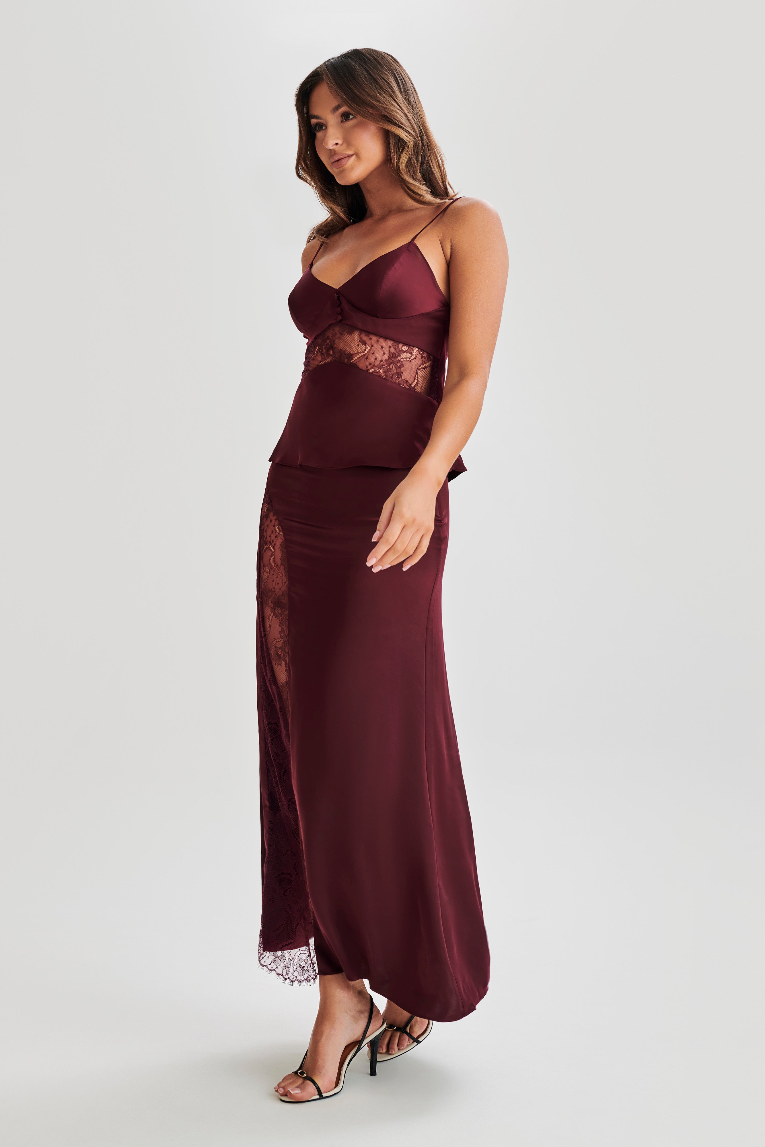 Luella Satin Lace Maxi Skirt - Plum-My Chic Way.All Rights Reserved