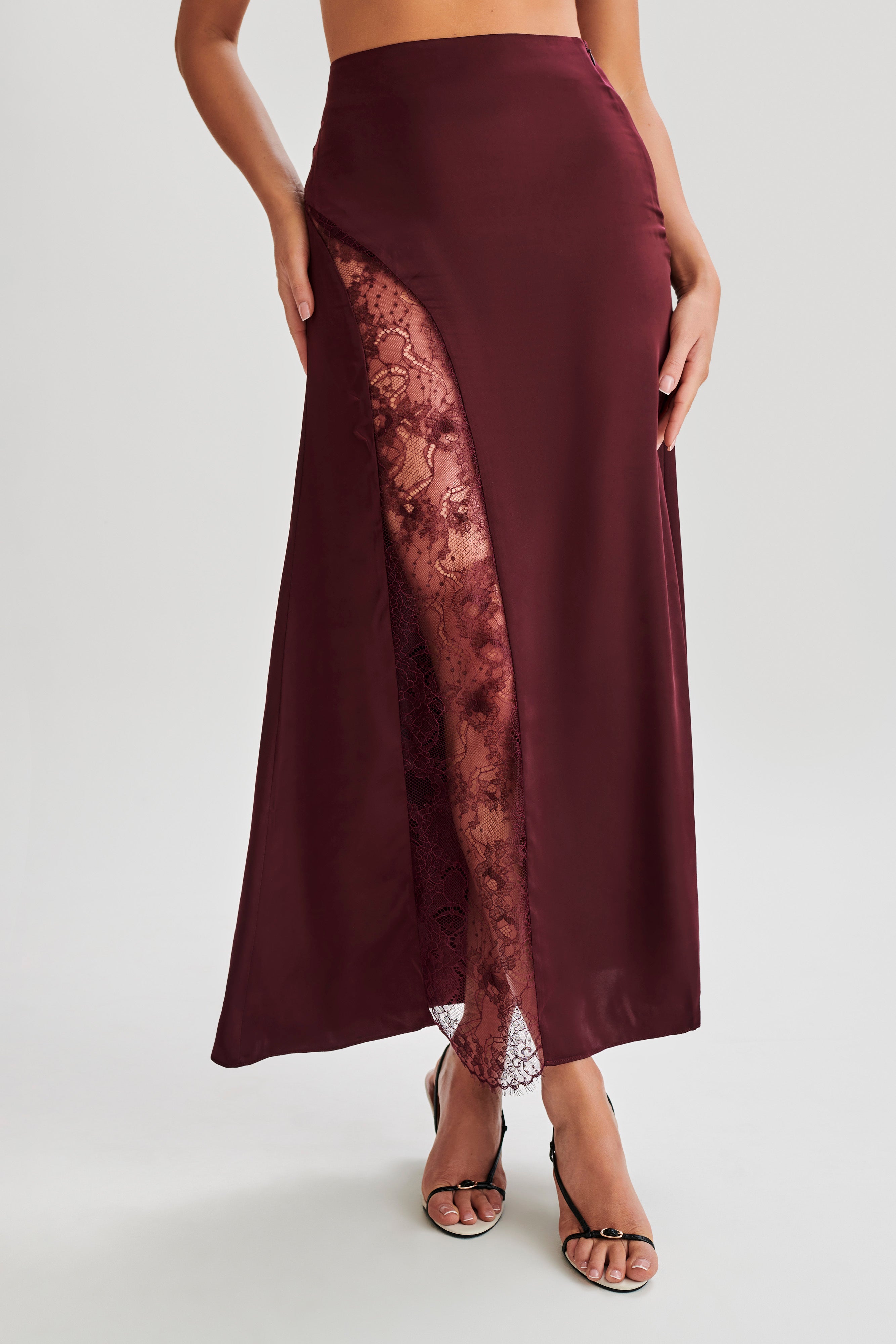 Luella Satin Lace Maxi Skirt - Plum-My Chic Way.All Rights Reserved