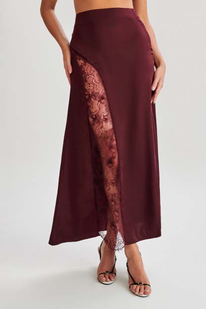 Luella Satin Lace Maxi Skirt - Plum-My Chic Way.All Rights Reserved