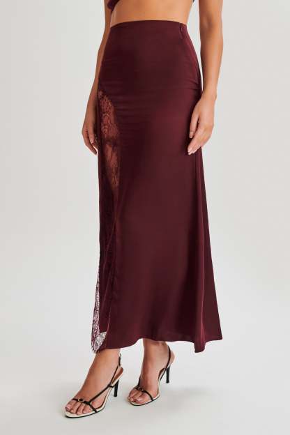 Luella Satin Lace Maxi Skirt - Plum-My Chic Way.All Rights Reserved