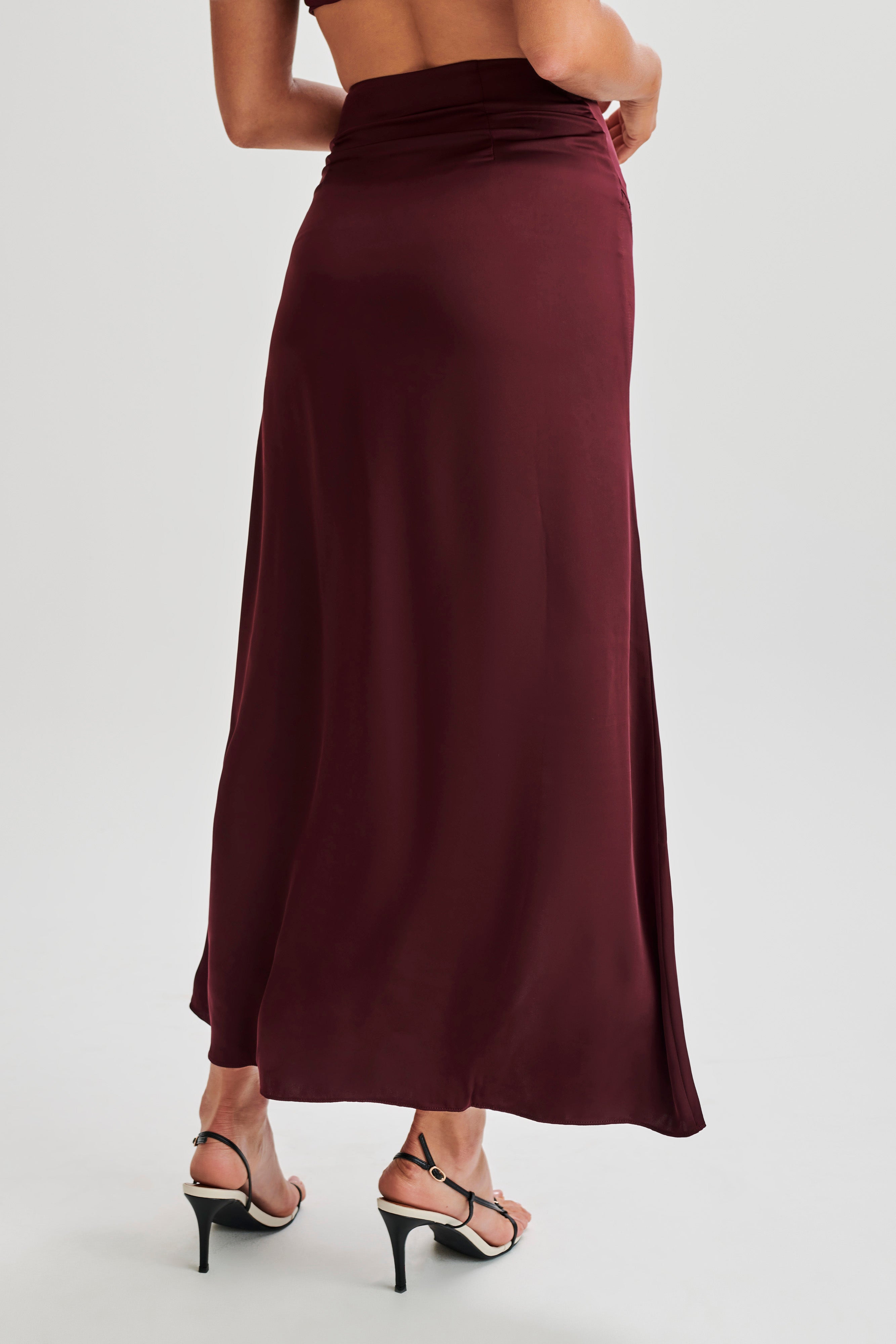 Luella Satin Lace Maxi Skirt - Plum-My Chic Way.All Rights Reserved