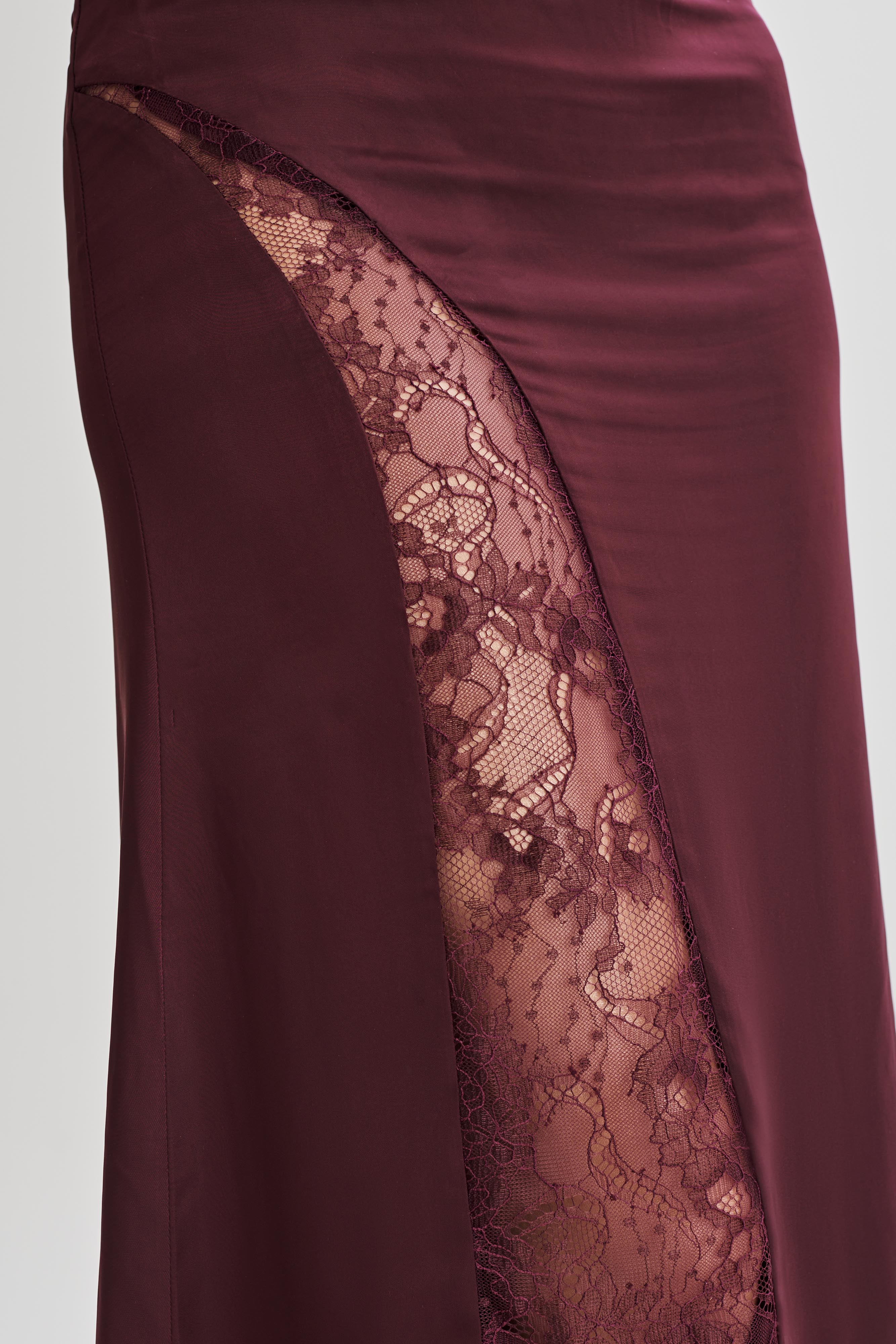 Luella Satin Lace Maxi Skirt - Plum-My Chic Way.All Rights Reserved