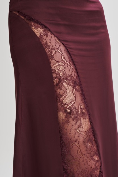 Luella Satin Lace Maxi Skirt - Plum-My Chic Way.All Rights Reserved