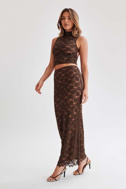 Elska Lace High Neck Top - Chocolate-My Chic Way.All Rights Reserved