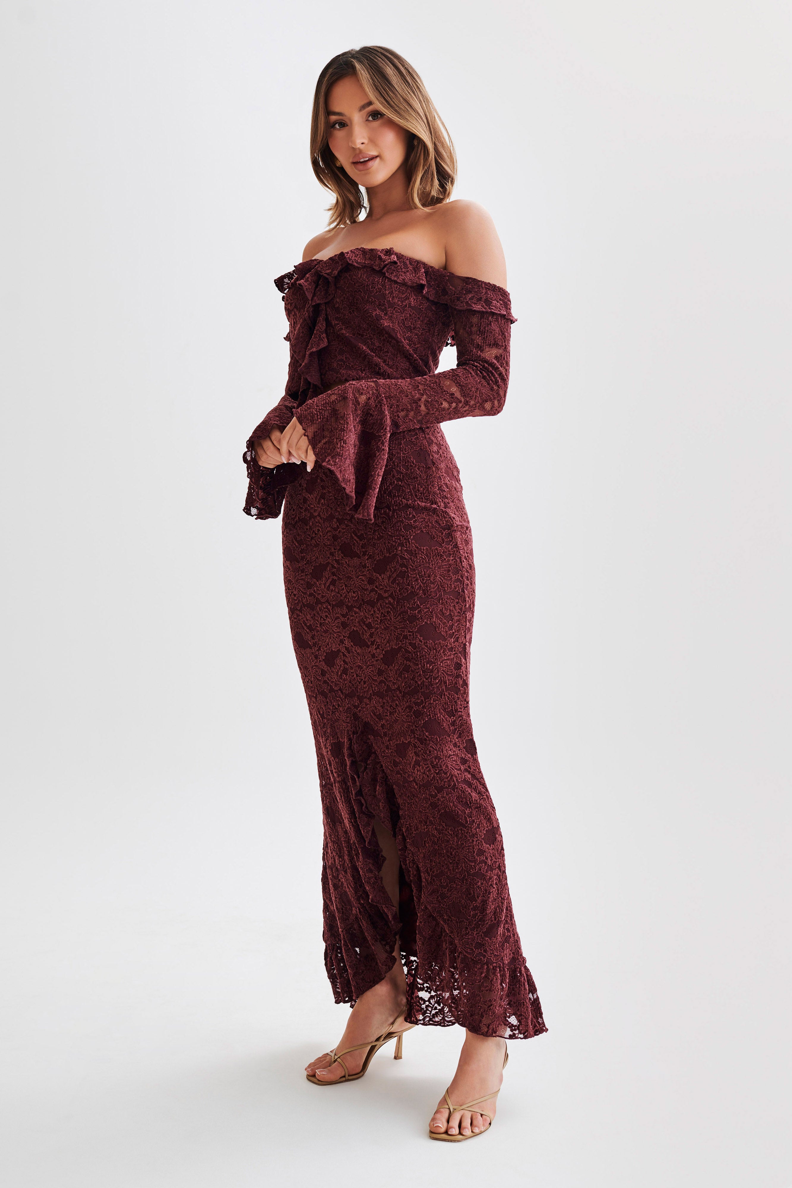Artemis Lace Plisse Off Shoulder Top - Plum-My Chic Way.All Rights Reserved