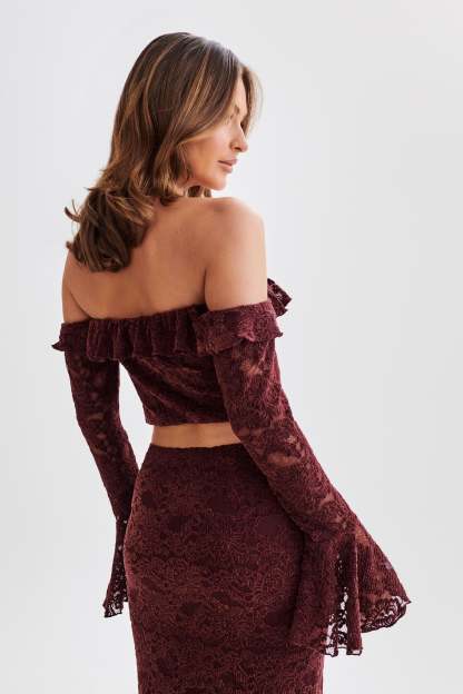 Artemis Lace Plisse Off Shoulder Top - Plum-My Chic Way.All Rights Reserved