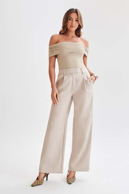 Meena Recycled Nylon Off Shoulder Top - Taupe-My Chic Way.All Rights Reserved