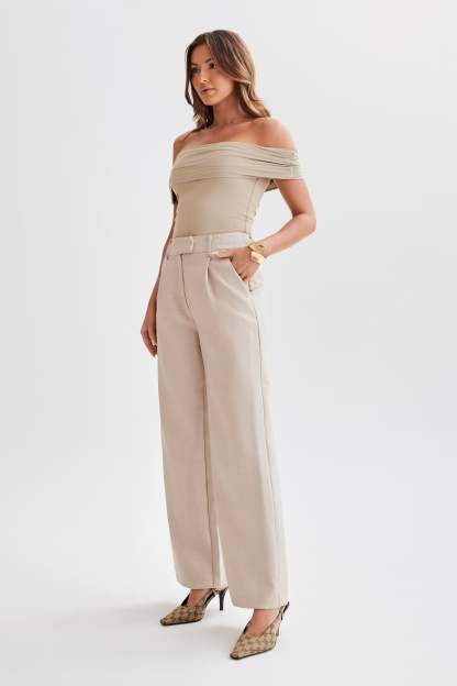 Meena Recycled Nylon Off Shoulder Top - Taupe-My Chic Way.All Rights Reserved