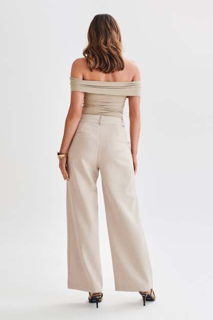 Meena Recycled Nylon Off Shoulder Top - Taupe-My Chic Way.All Rights Reserved