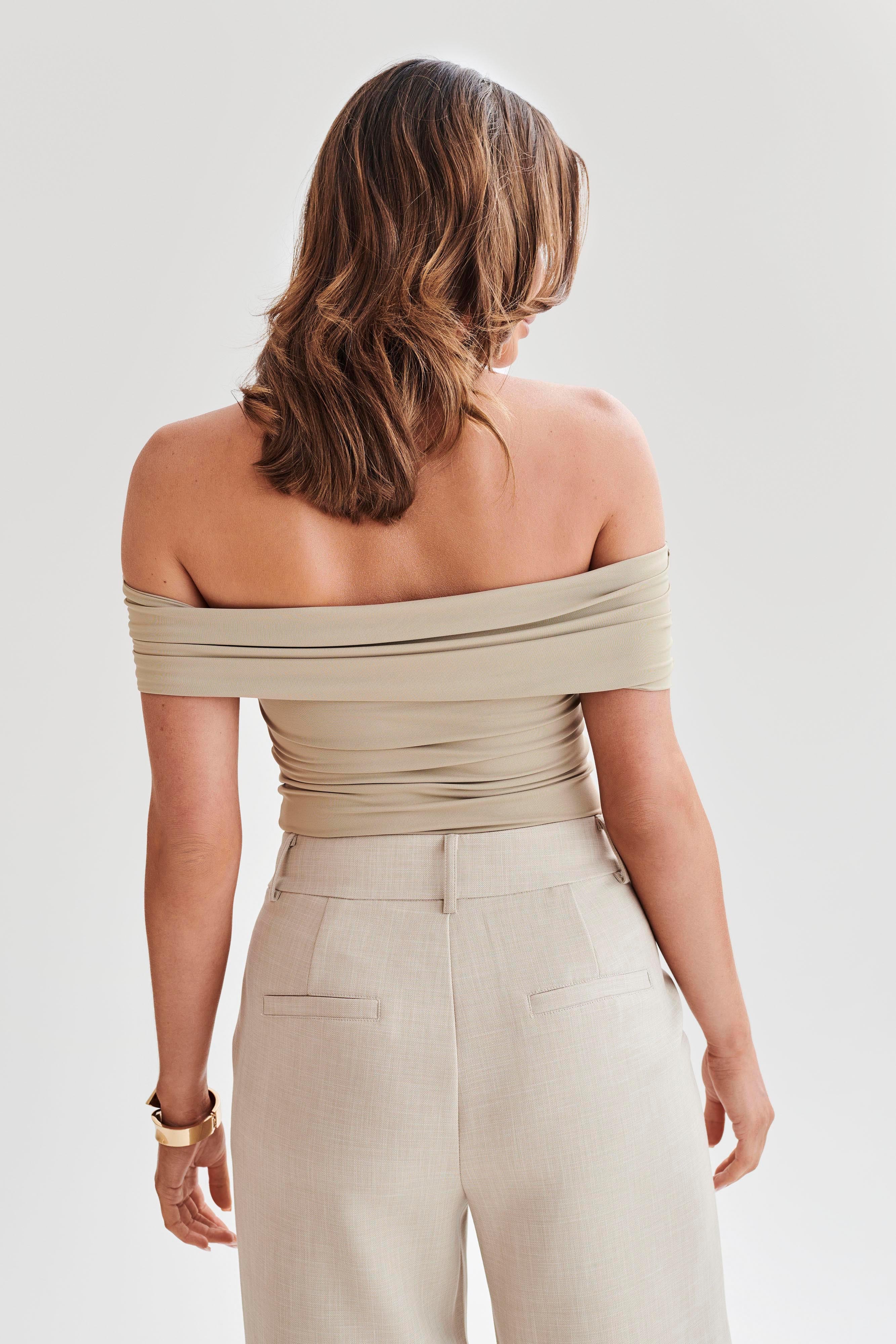Meena Recycled Nylon Off Shoulder Top - Taupe-My Chic Way.All Rights Reserved