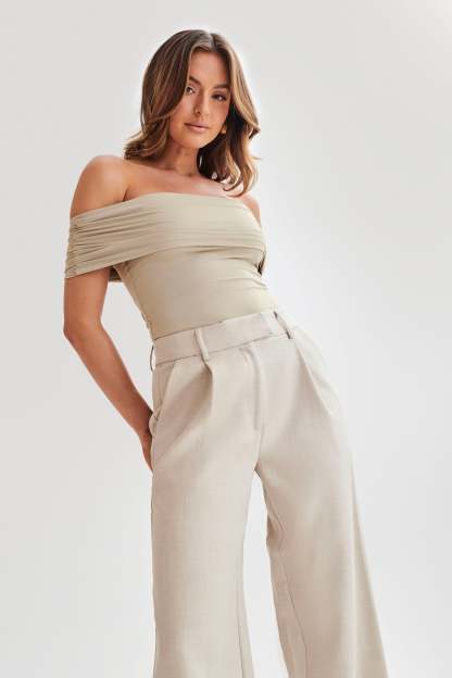 Meena Recycled Nylon Off Shoulder Top - Taupe-My Chic Way.All Rights Reserved