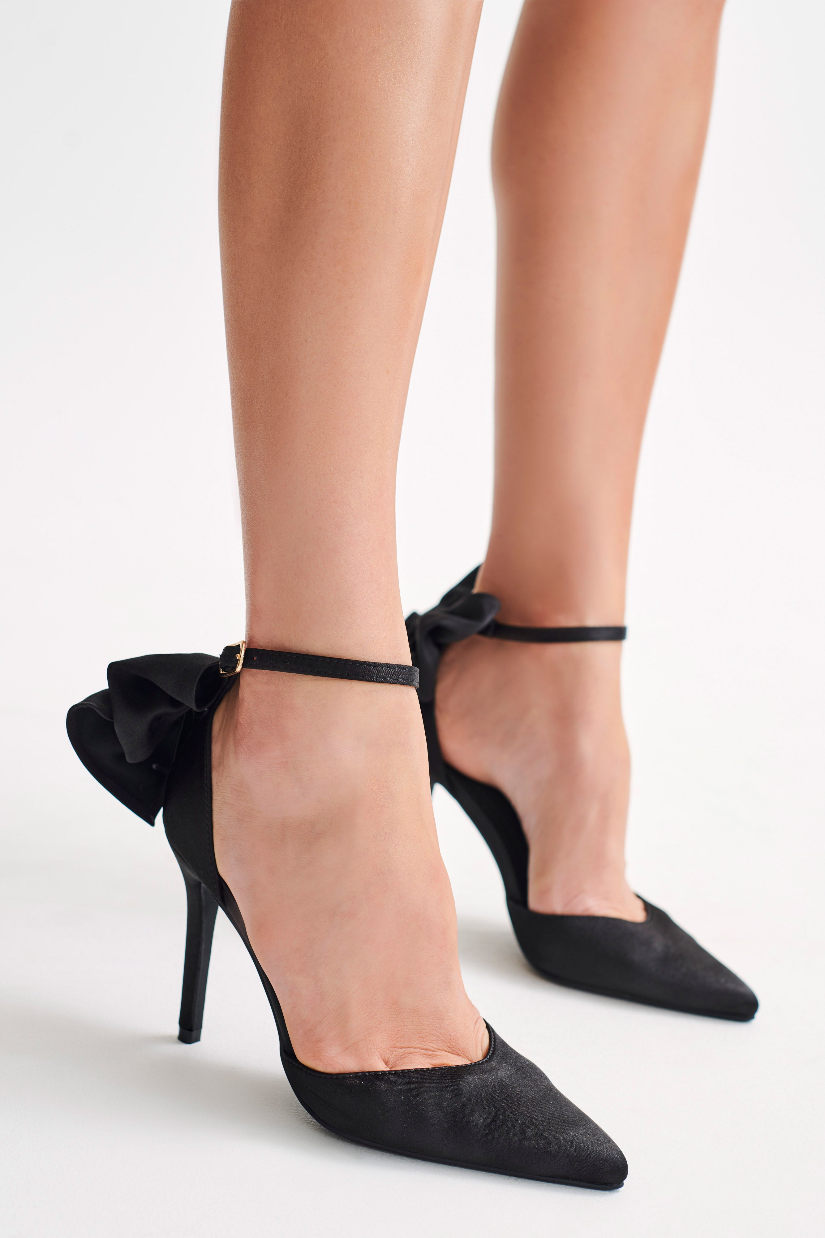 Charmed Satin Bow Heel - Black-My Chic Way.All Rights Reserved
