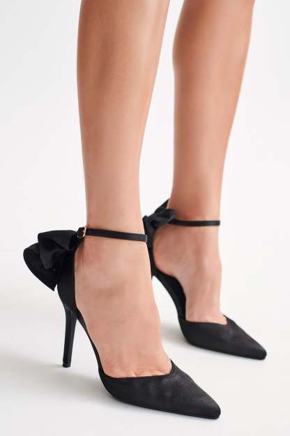 Charmed Satin Bow Heel - Black-My Chic Way.All Rights Reserved
