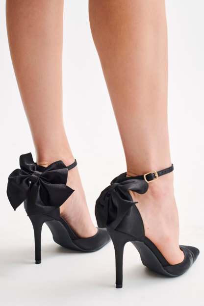 Charmed Satin Bow Heel - Black-My Chic Way.All Rights Reserved