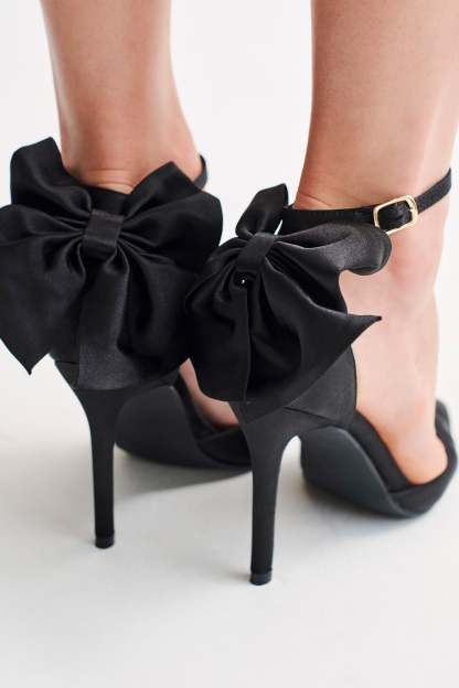 Charmed Satin Bow Heel - Black-My Chic Way.All Rights Reserved