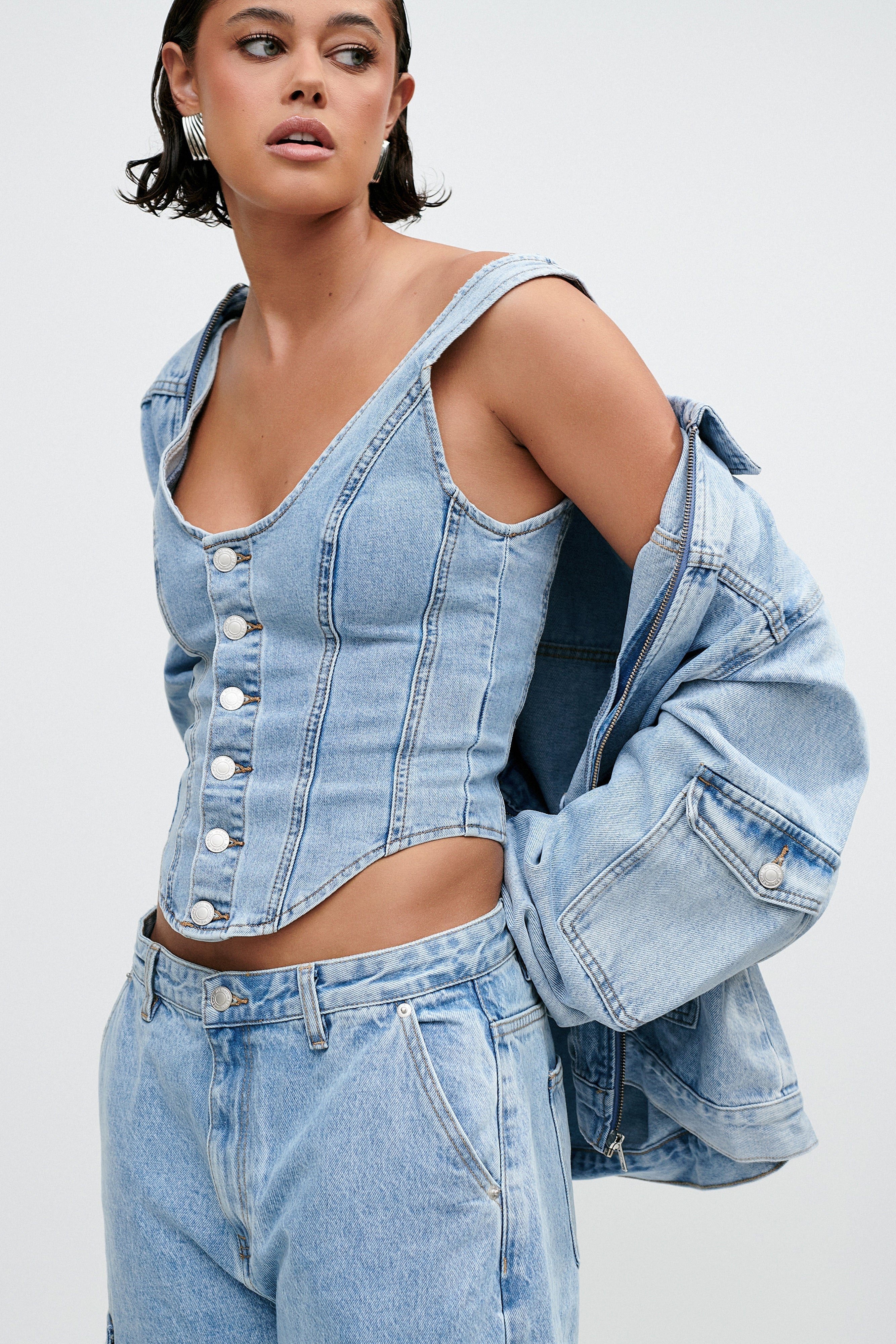 Leilani Corset Denim Top - Mid Blue-My Chic Way.All Rights Reserved