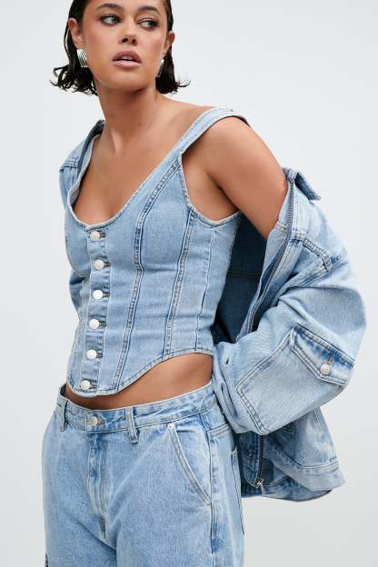 Leilani Corset Denim Top - Mid Blue-My Chic Way.All Rights Reserved