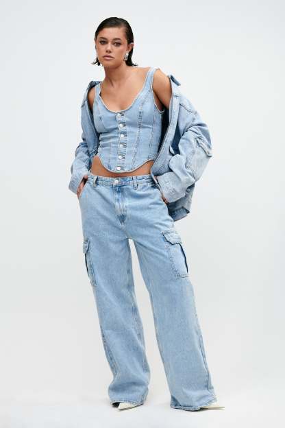 Leilani Corset Denim Top - Mid Blue-My Chic Way.All Rights Reserved