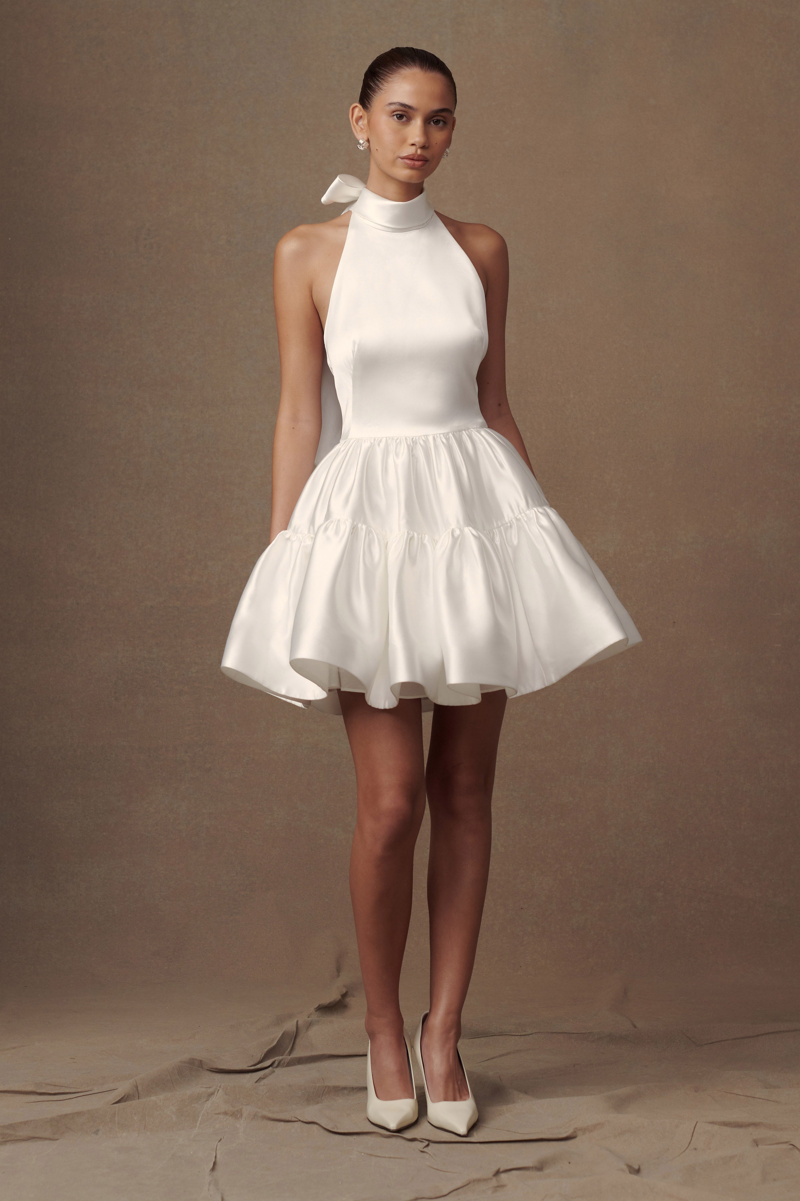 Dorota Satin Halter Mini Dress - White-My Chic Way.All Rights Reserved