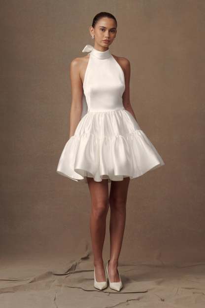 Dorota Satin Halter Mini Dress - White-My Chic Way.All Rights Reserved