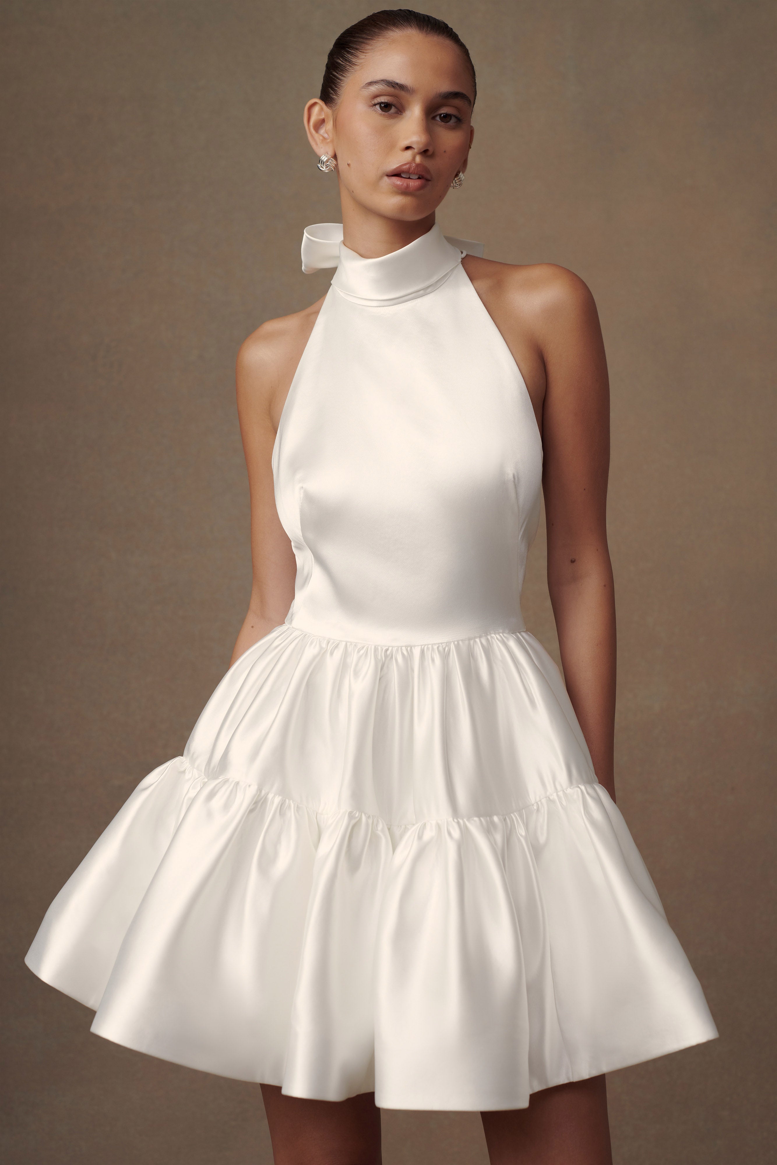 Dorota Satin Halter Mini Dress - White-My Chic Way.All Rights Reserved