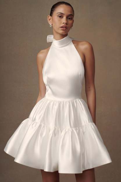 Dorota Satin Halter Mini Dress - White-My Chic Way.All Rights Reserved