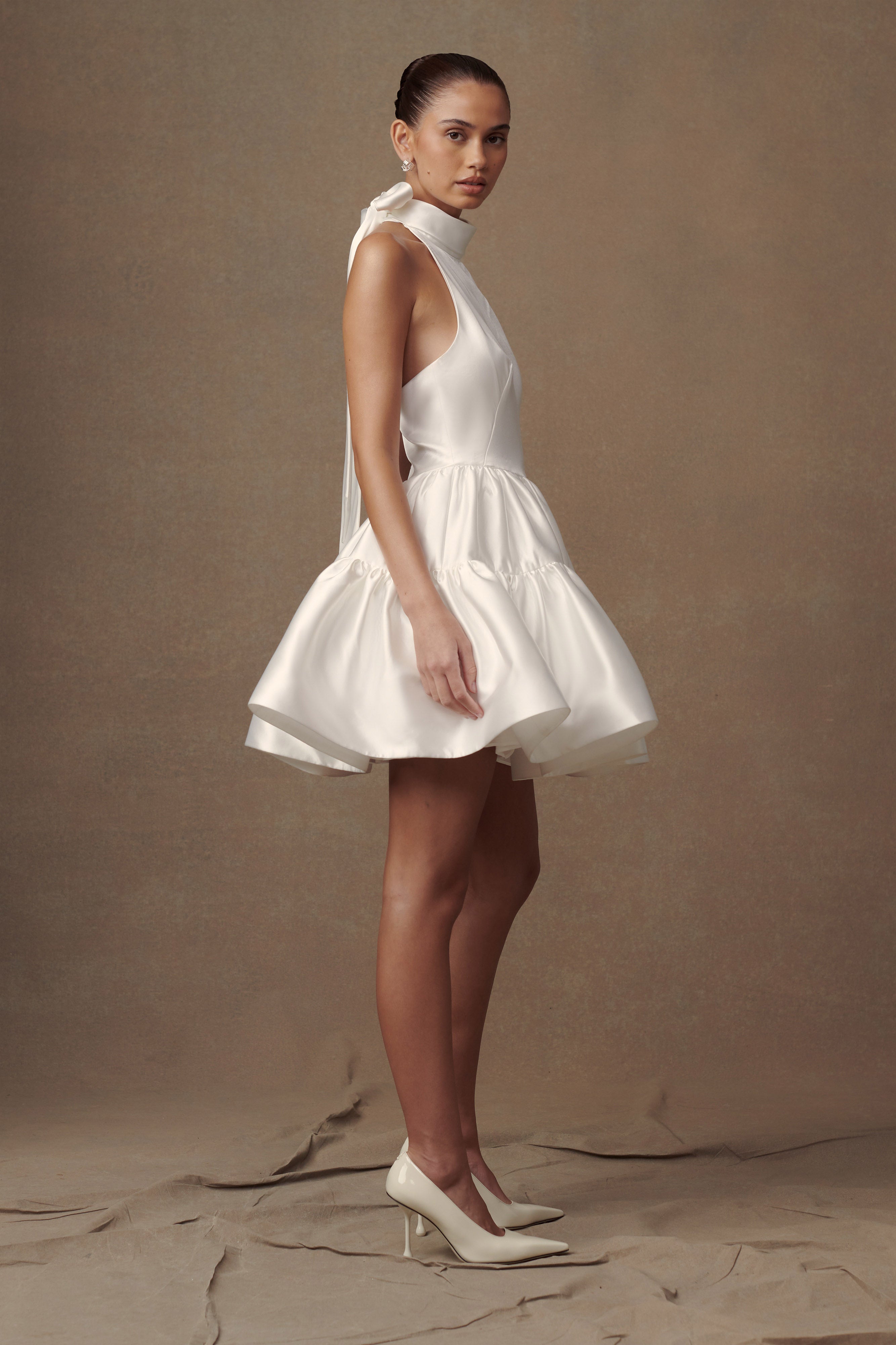 Dorota Satin Halter Mini Dress - White-My Chic Way.All Rights Reserved