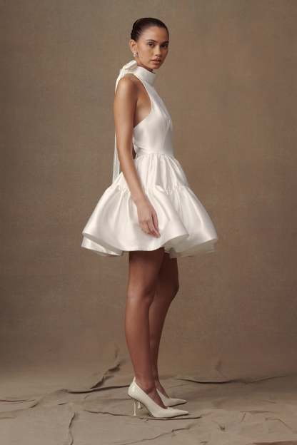 Dorota Satin Halter Mini Dress - White-My Chic Way.All Rights Reserved
