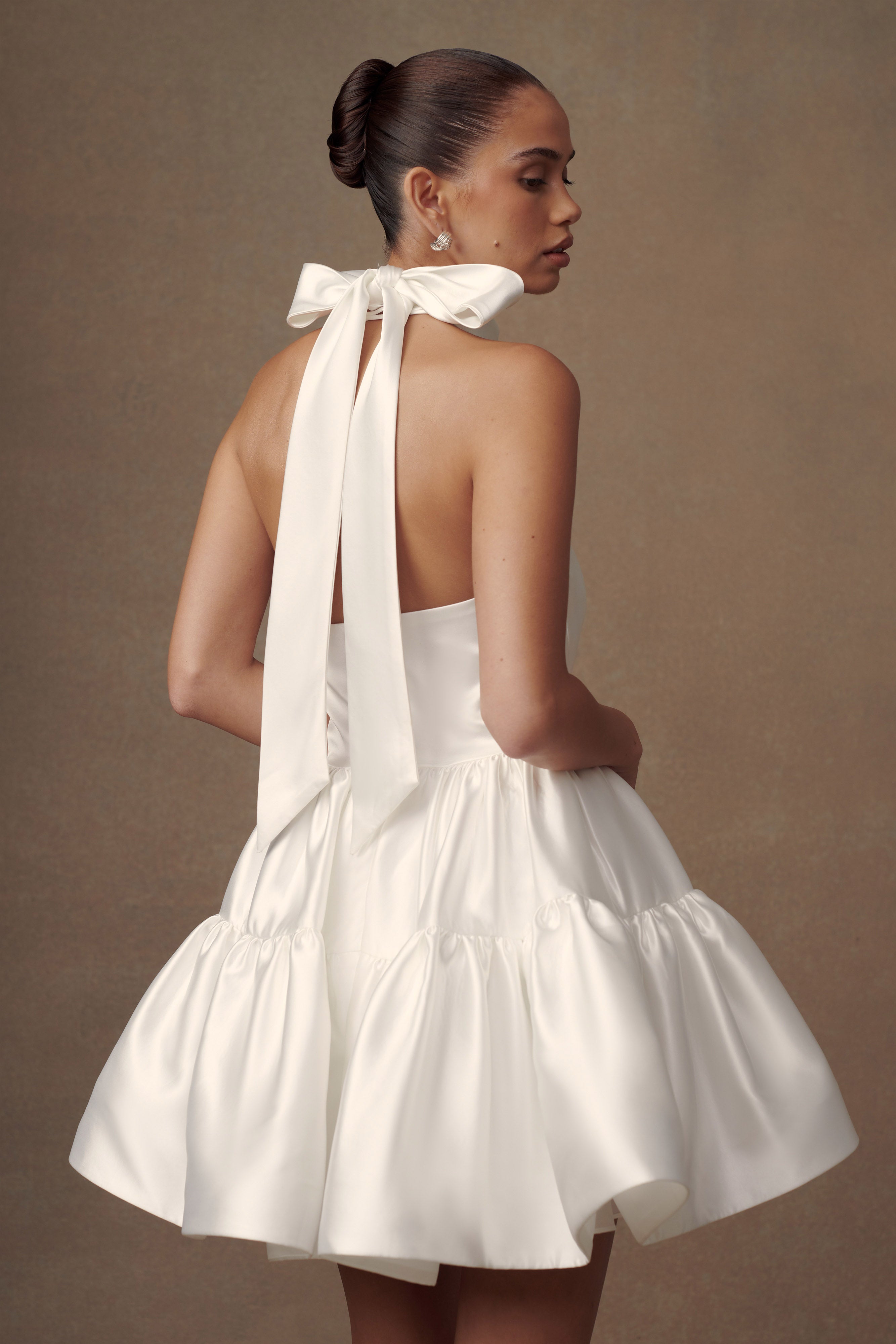 Dorota Satin Halter Mini Dress - White-My Chic Way.All Rights Reserved