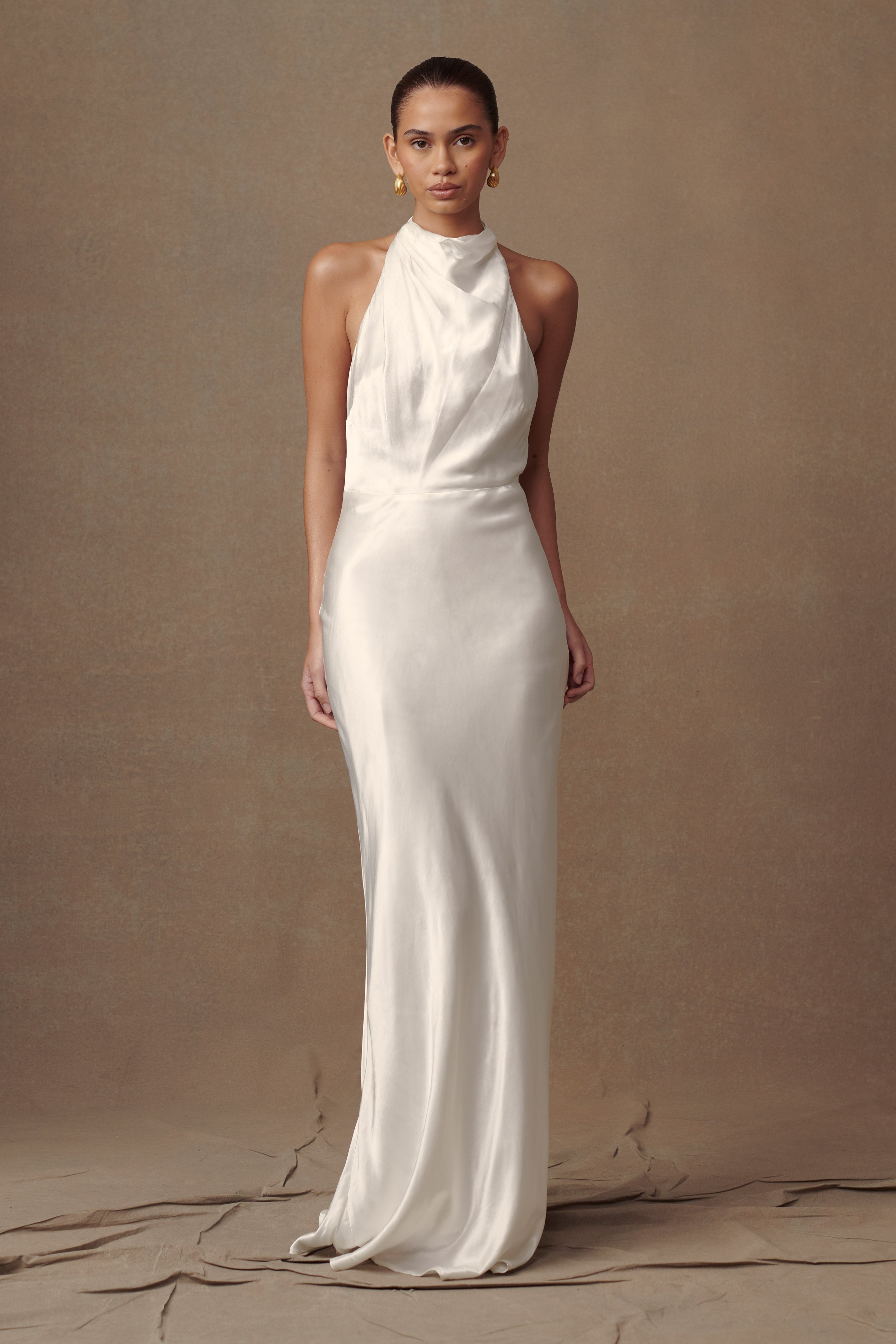 Esther Iridescent Satin Cowl Maxi Dress - Ivory-My Chic Way.All Rights Reserved