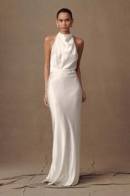 Esther Iridescent Satin Cowl Maxi Dress - Ivory-My Chic Way.All Rights Reserved