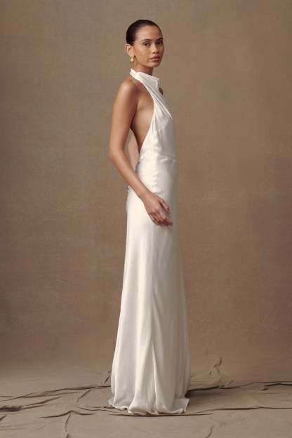 Esther Iridescent Satin Cowl Maxi Dress - Ivory-My Chic Way.All Rights Reserved