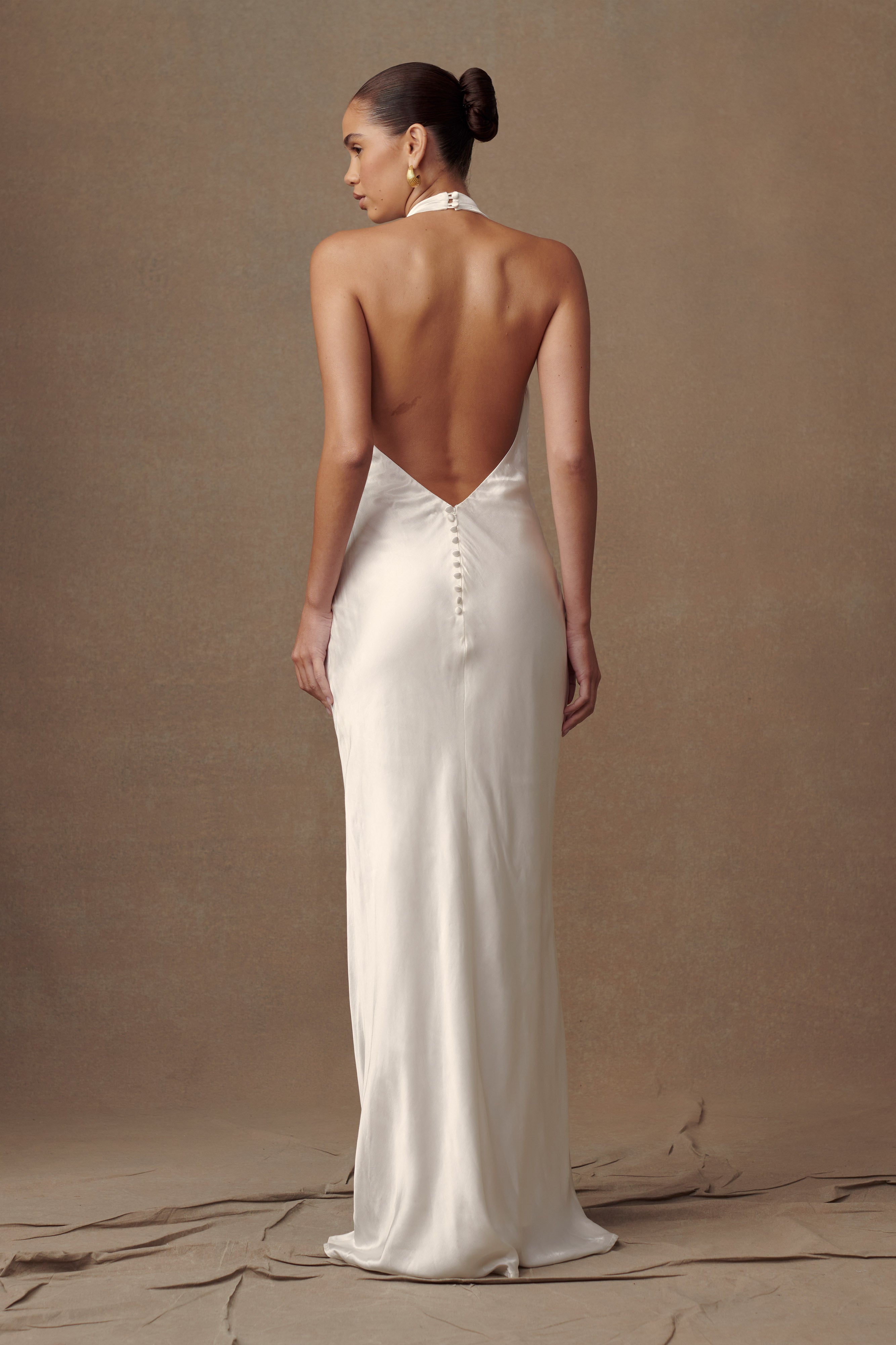 Esther Iridescent Satin Cowl Maxi Dress - Ivory-My Chic Way.All Rights Reserved