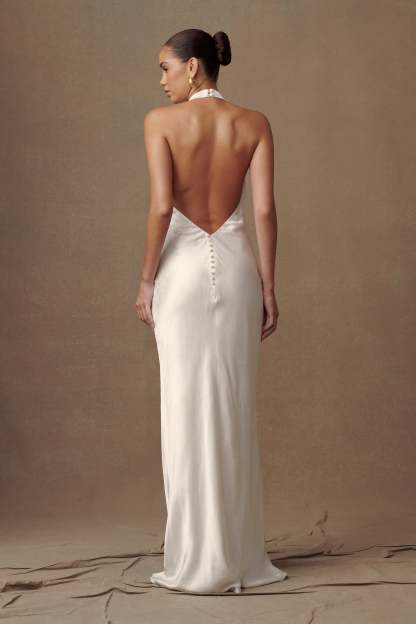 Esther Iridescent Satin Cowl Maxi Dress - Ivory-My Chic Way.All Rights Reserved