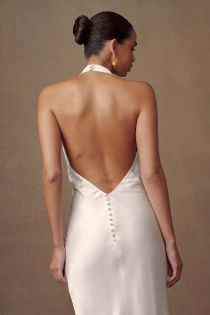 Esther Iridescent Satin Cowl Maxi Dress - Ivory-My Chic Way.All Rights Reserved