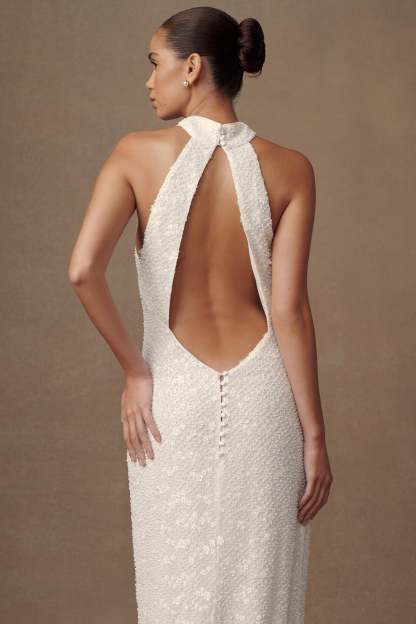Emery Lace Halter Maxi Dress - White-My Chic Way.All Rights Reserved