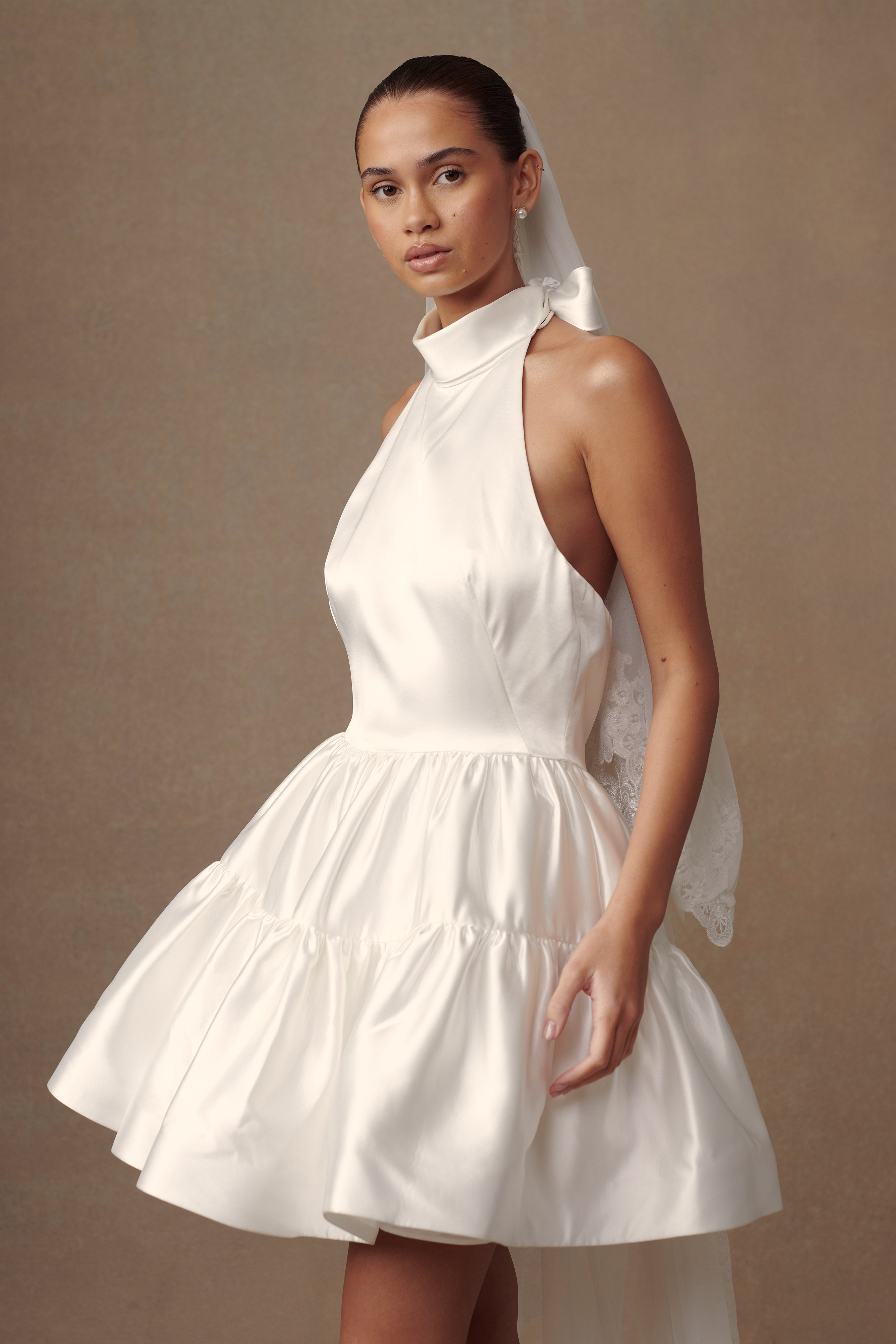 Dorota Satin Halter Mini Dress - White-My Chic Way.All Rights Reserved