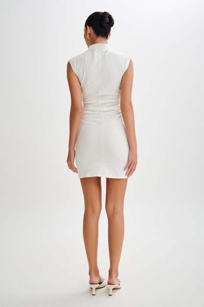 Melania High Neck Mini Dress - White-My Chic Way.All Rights Reserved