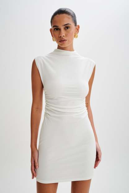 Melania High Neck Mini Dress - White-My Chic Way.All Rights Reserved