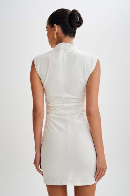 Melania High Neck Mini Dress - White-My Chic Way.All Rights Reserved