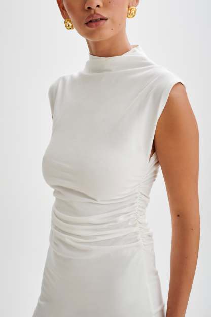 Melania High Neck Mini Dress - White-My Chic Way.All Rights Reserved