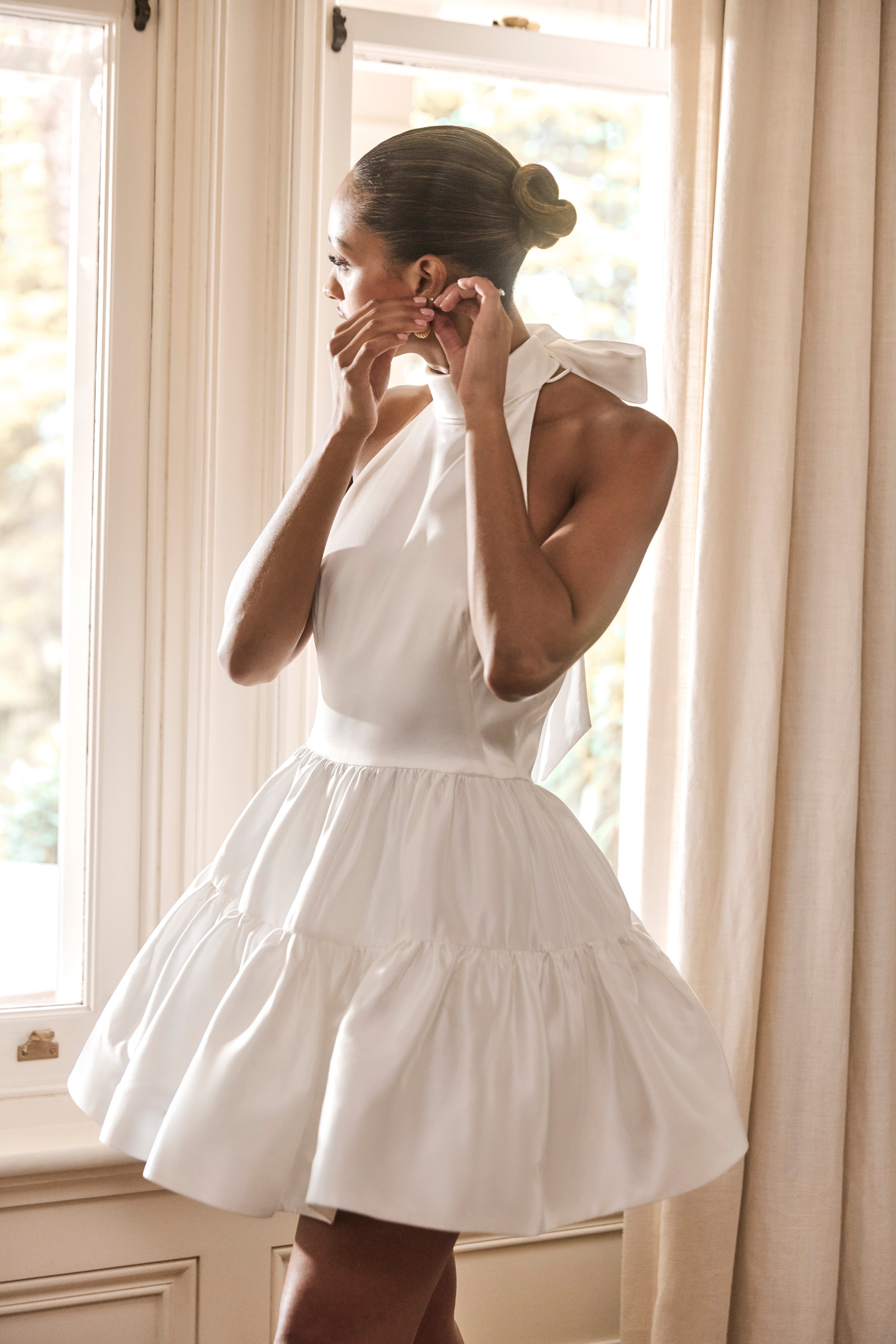 Dorota Satin Halter Mini Dress - White-My Chic Way.All Rights Reserved